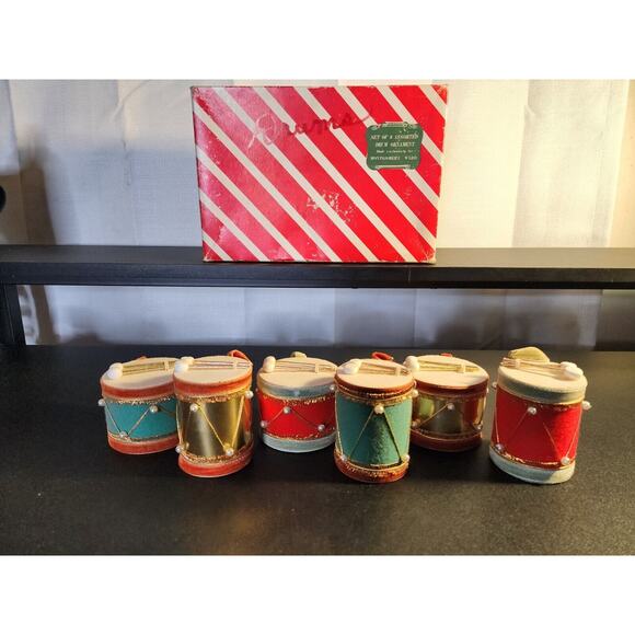 Montgomery Ward Set Of 6 Assorted Drum Ornaments - Christmas Tree Vintage 1950s - Picture 2 of 10